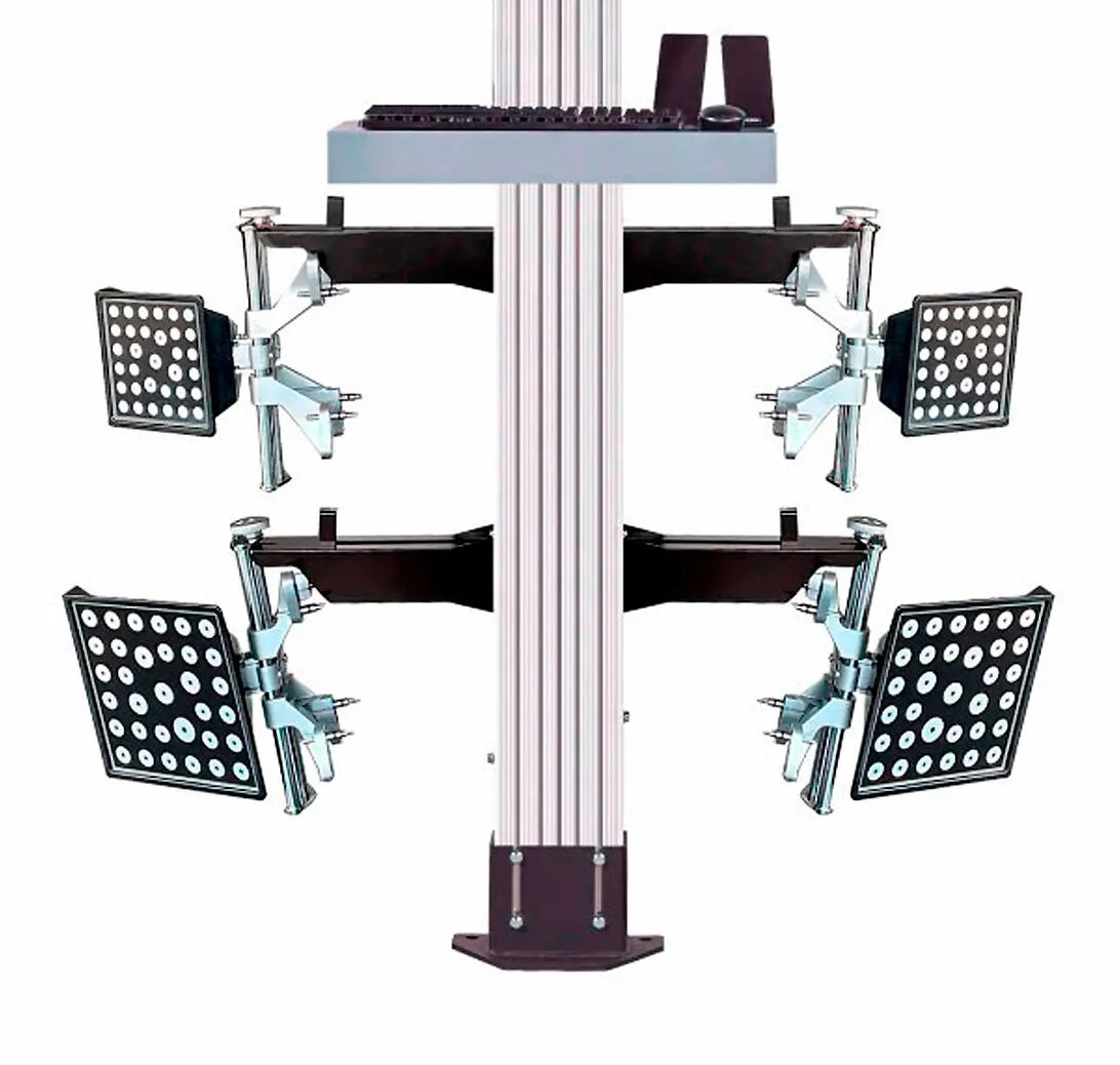 Torre do alinhador 3D com as quatro garras e alvos